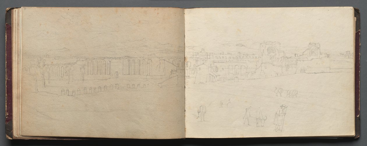 Album z Widokami Rzymu i okolic, Studia krajobrazowe, s. 08b i 09 a: Widok panoramiczny…. autorstwa Franz Johann Heinrich Nadorp