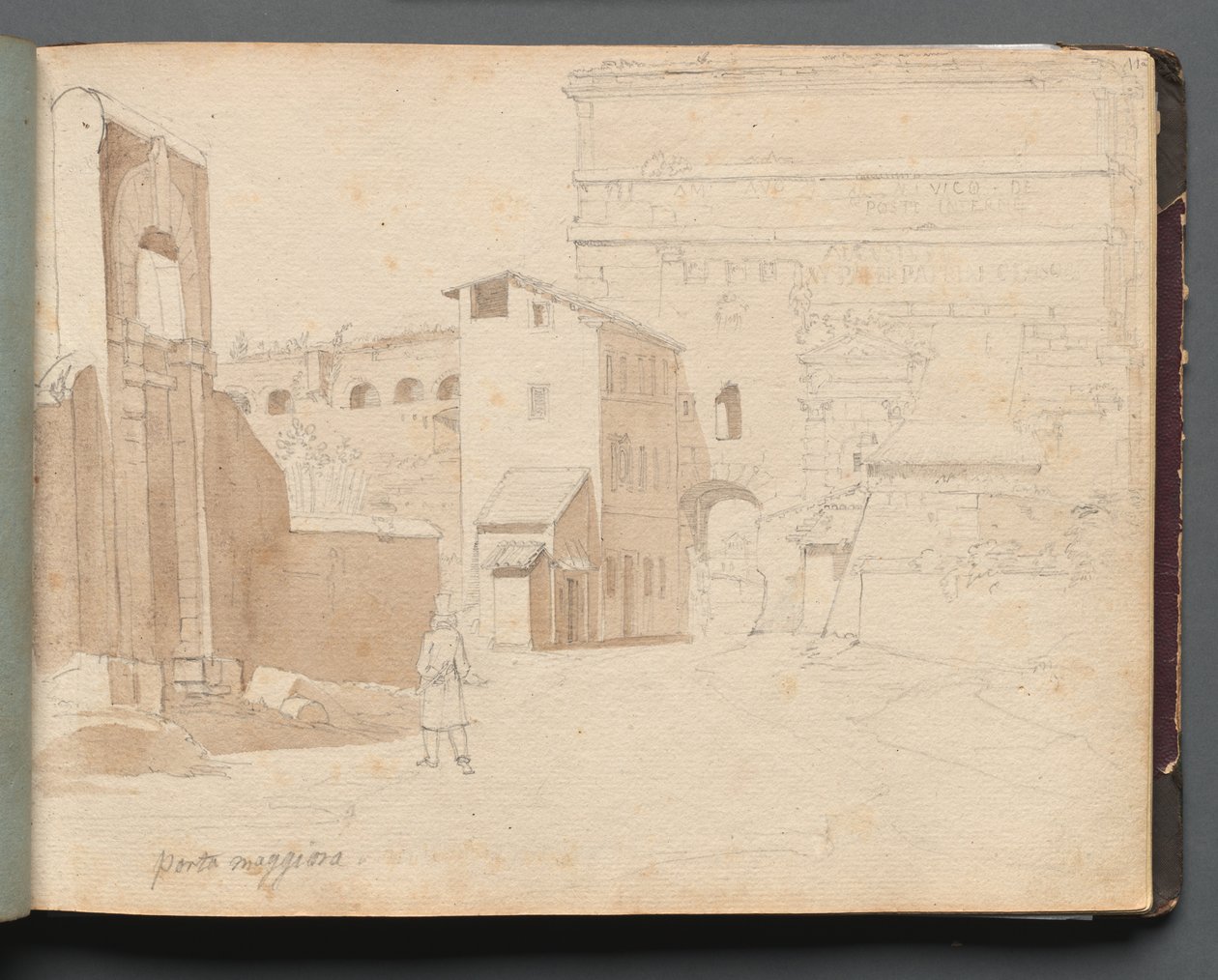 Album z Widokami Rzymu i okolic, Studia krajobrazowe, s. 11a: Porta Maggiore. autorstwa Franz Johann Heinrich Nadorp