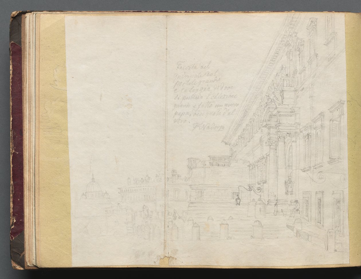 Album z widokami Rzymu i okolic, Studia krajobrazowe, strona 15b: Rzymski widok architektoniczny autorstwa Franz Johann Heinrich Nadorp
