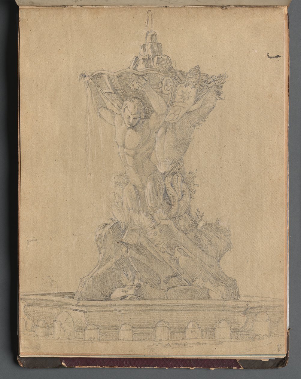 Album z Widokami Rzymu i okolic, Studia krajobrazowe, s. 21a: Fontanna rzymska autorstwa Franz Johann Heinrich Nadorp