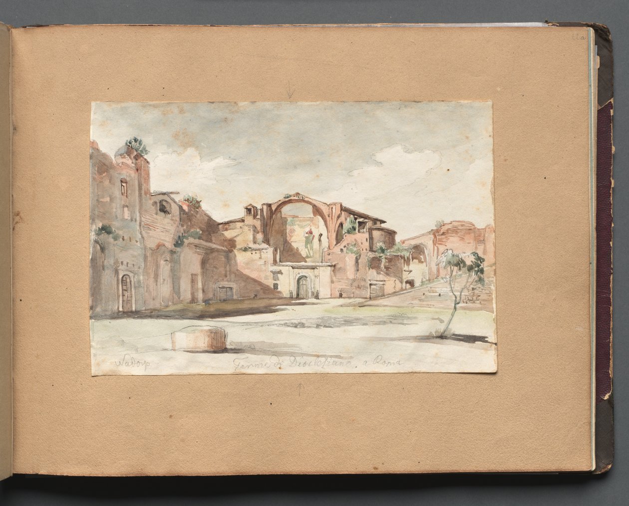 Album z Widokami Rzymu i okolic, Studia krajobrazowe, strona 22a: "Terme di Diocleziano, Rzym" autorstwa Franz Johann Heinrich Nadorp