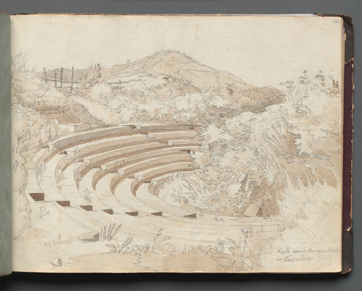 Album z Widokami Rzymu i okolic, Studia krajobrazowe, s. 25a: Amfiteatr, Tusculum. autorstwa Franz Johann Heinrich Nadorp