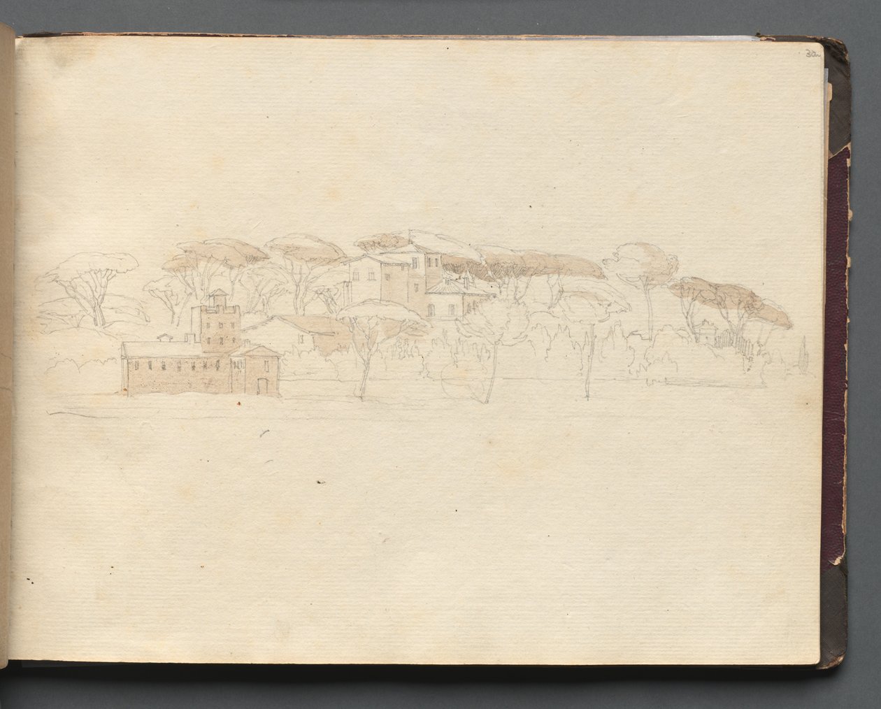 Album z Widokami Rzymu i okolic, Studia krajobrazowe, strona 30a: Rzymski widok panoramiczny. autorstwa Franz Johann Heinrich Nadorp