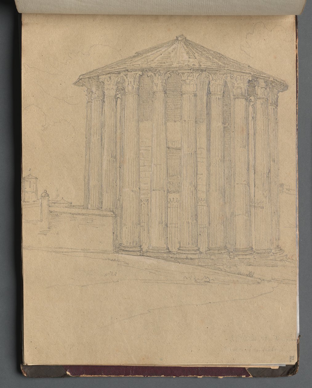 Album z Widokami Rzymu i okolic, Studia krajobrazowe, strona 32a: Świątynia rzymska. autorstwa Franz Johann Heinrich Nadorp