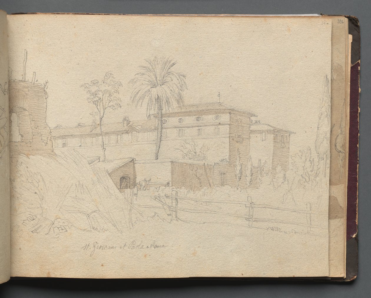 Album z Widokami Rzymu i okolic, Studia krajobrazowe, str. 38a: :St. Giovanni i Paolo.... autorstwa Franz Johann Heinrich Nadorp