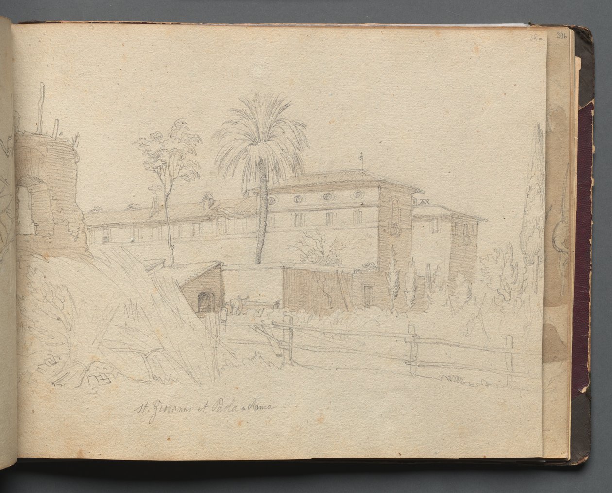 Album z Widokami Rzymu i okolic, Studia krajobrazowe, str. 38a: :St. Giovanni e Paolo, Rzym" autorstwa Franz Johann Heinrich Nadorp