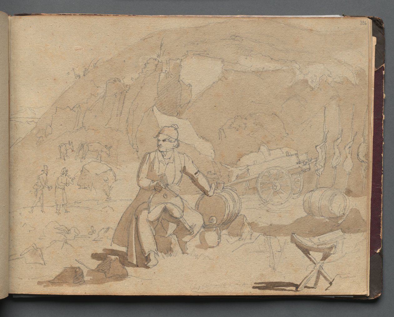 Album z Widokami Rzymu i okolic, Studia krajobrazowe, strona 39a: Postać w krajobrazie. autorstwa Franz Johann Heinrich Nadorp
