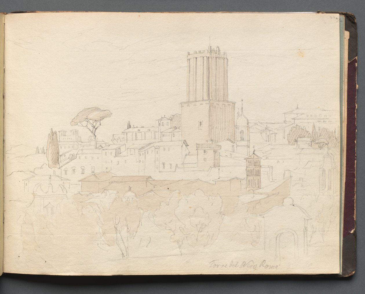 Album z Widokami Rzymu i okolic, Studia krajobrazowe, strona 47a: Torre del Nero, Rzym. autorstwa Franz Johann Heinrich Nadorp