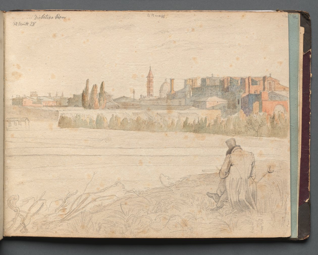 Album z Widokami Rzymu i okolic, Studia krajobrazowe, strona 48a: Rzymski widok panoramiczny. autorstwa Franz Johann Heinrich Nadorp
