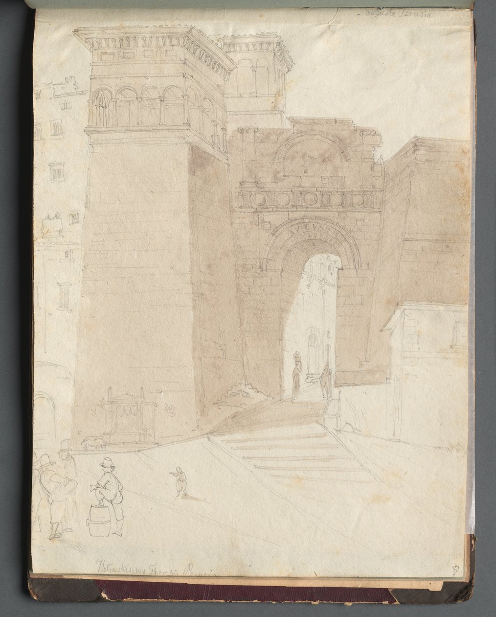Album z Widokami Rzymu i okolic, Studia krajobrazowe, strona 50a: Rzymski widok architektoniczny autorstwa Franz Johann Heinrich Nadorp
