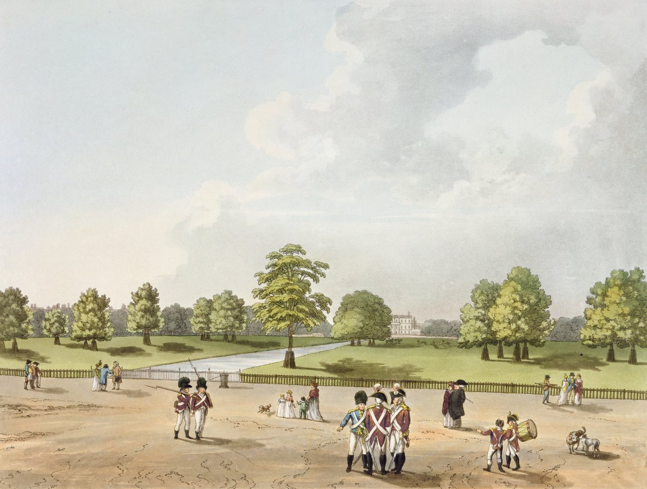 Widok na Buckingham House w Parku Św. Jakuba, rytowany przez H.Schutz (1760-1822) 1813 autorstwa Franz Joseph Mannskirsch