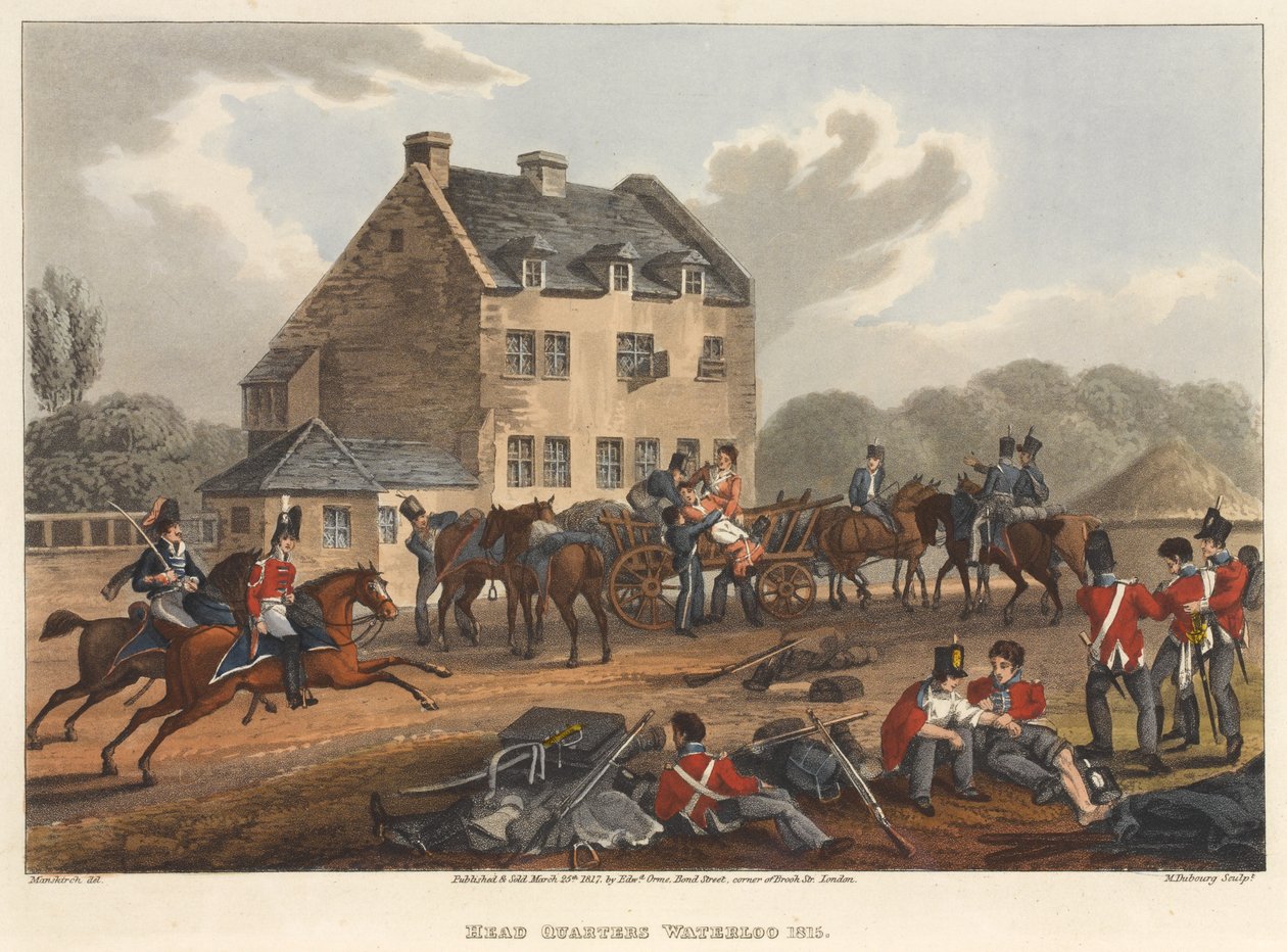 Kwatera Główna Waterloo 1815, grawerowana przez M. Dubourga, 1819 (kolorowa akwatinta) autorstwa Franz Joseph Manskirch