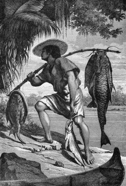 Jeden z naszych Indian Mojo wracający z połowów, z Amazonki i Madery, autorstwa Franza Kellera, rycina A. Closs, 1874 autorstwa Franz Keller