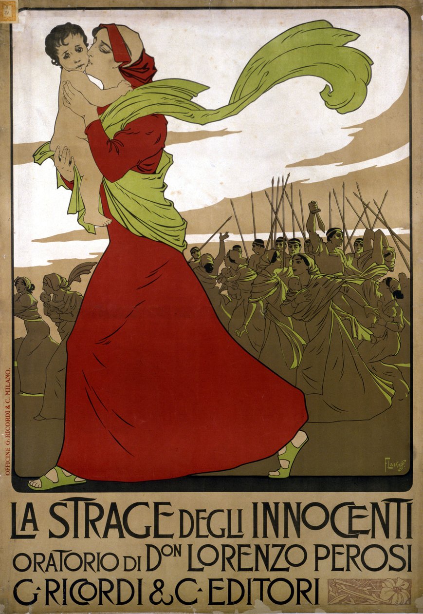Plakat do oratorium „Masakra niewinnych” włoskiego kompozytora Don Lorenzo Perosiego (1872 - 1956). Rysunek F. Laskoff autorstwa Franz Laskoff