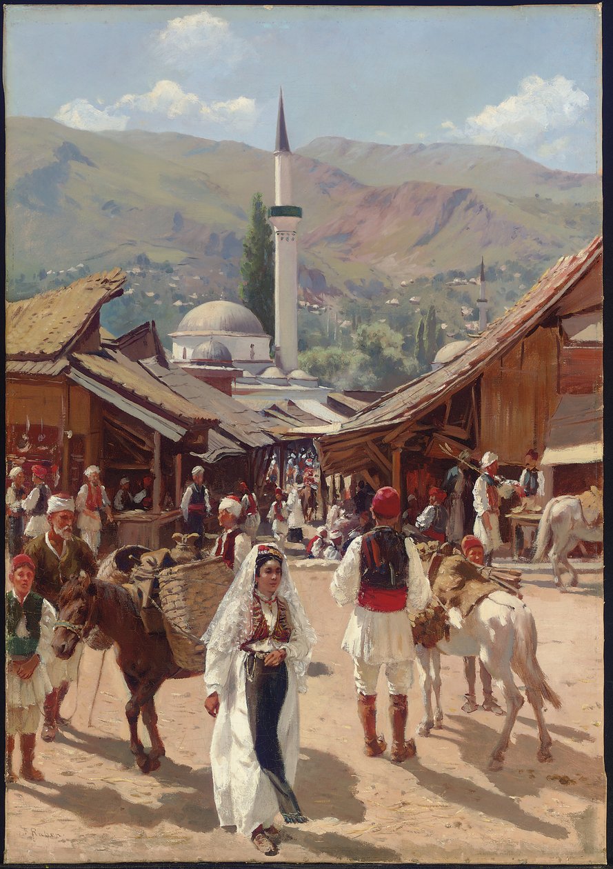 Widok Bascarsija, Sarajewo (olej na płótnie) autorstwa Franz Leo Ruben