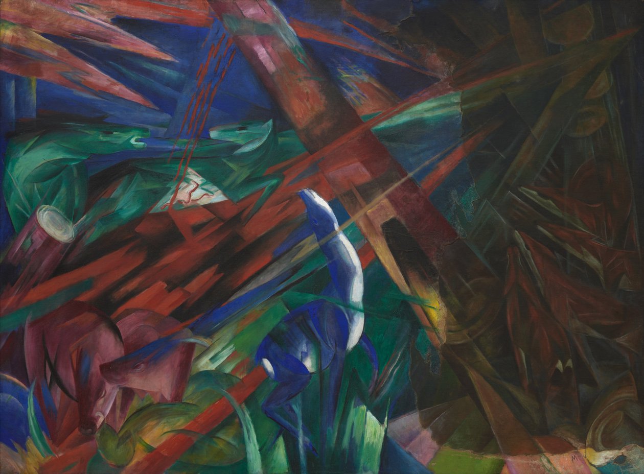 Przeznaczenie zwierząt Drzewa pokazały swoje pierścienie, zwierzęta swoje żyły, 1913. autorstwa Franz Marc