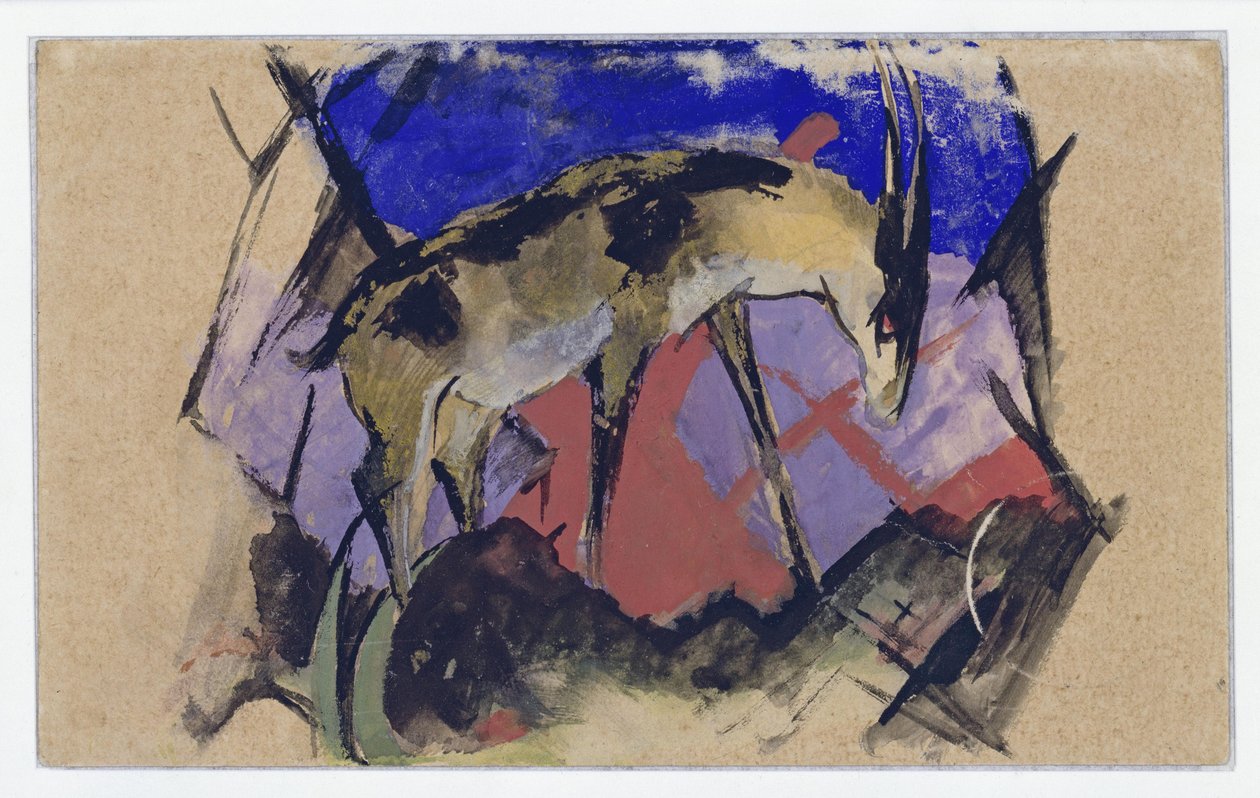 Antilope (auch: Steinbock) (Postkarte an Else Lasker-Schüler) autorstwa Franz Marc