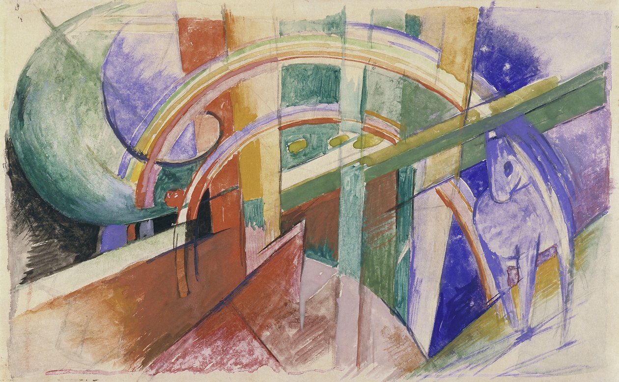 Niebieski koń z tęczą autorstwa Franz Marc