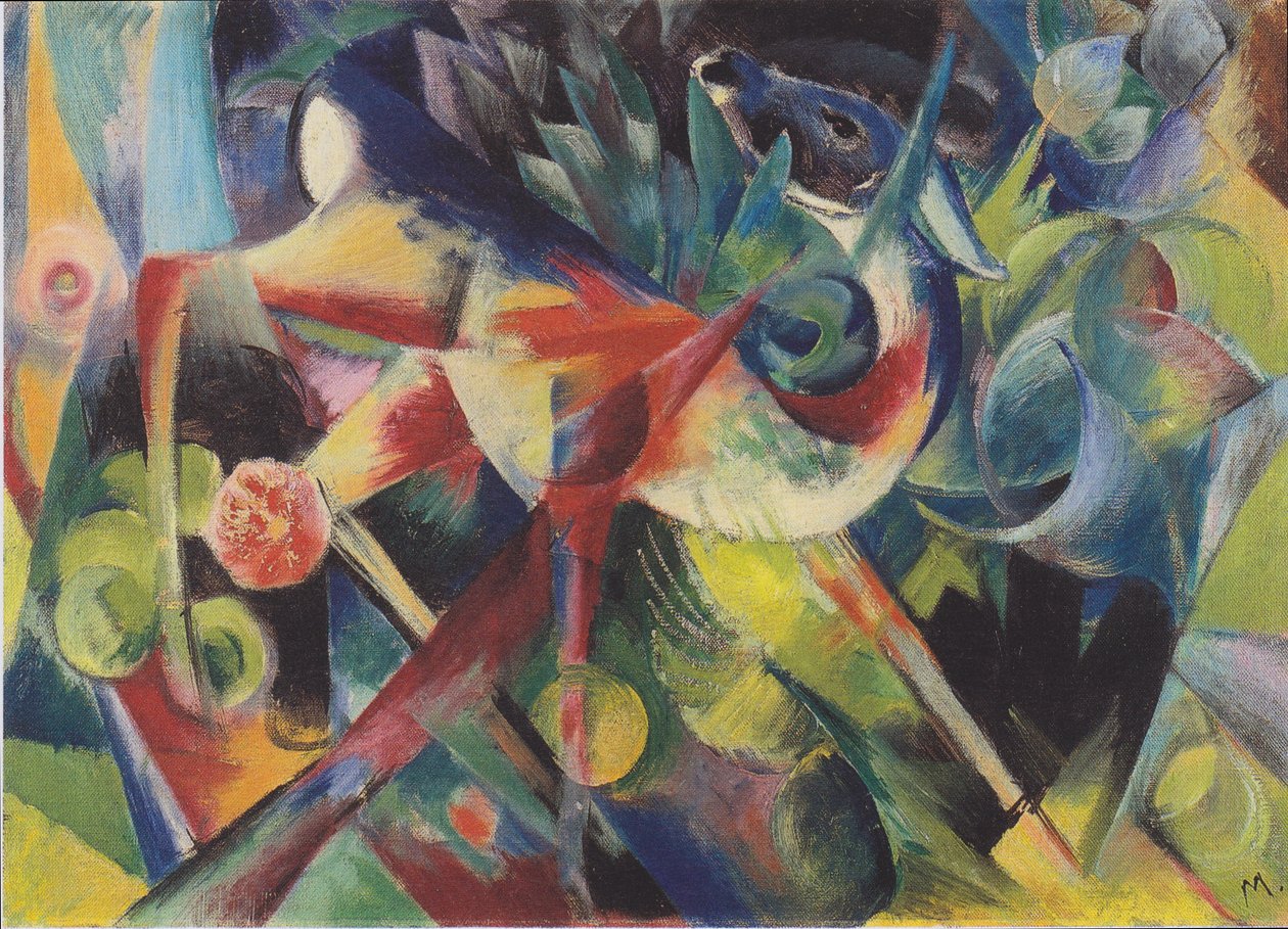 Jeleń w ogrodzie kwiatowym autorstwa Franz Marc