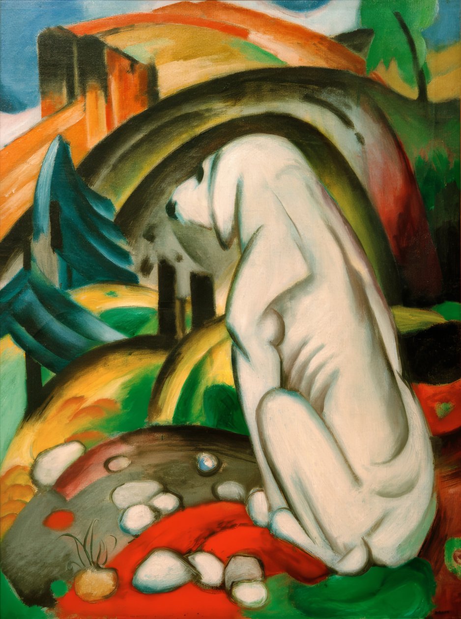 Biały pies (pies przed światem) autorstwa Franz Marc
