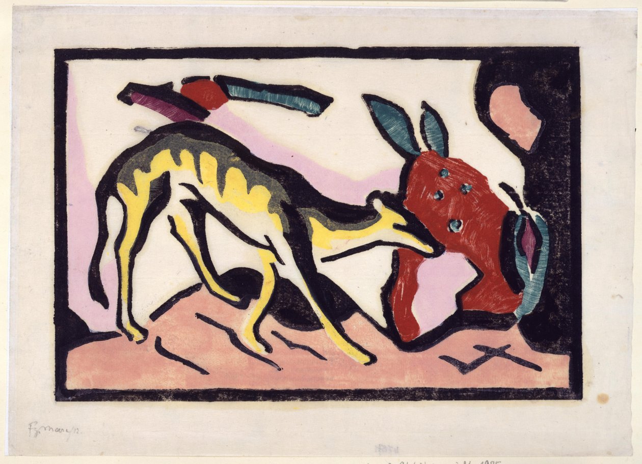 Fabeltier (Beilage zur Luxusausgabe des Almanachs Der Blaue Reiter) autorstwa Franz Marc