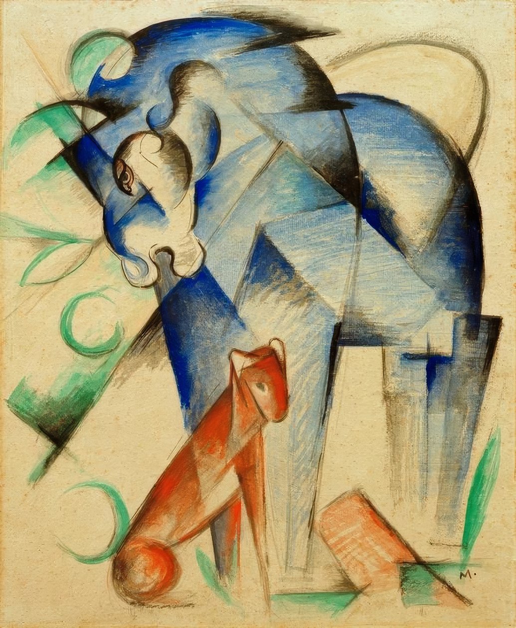Mityczne zwierzęta (niebieski koń i czerwony pies) autorstwa Franz Marc