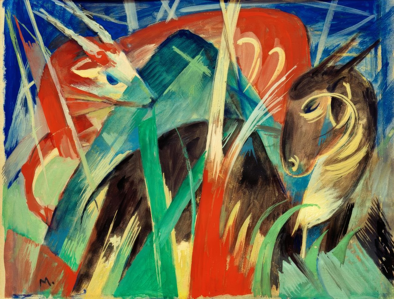 Zwierzęta mityczne I (Kompozycja zwierzęca I) autorstwa Franz Marc
