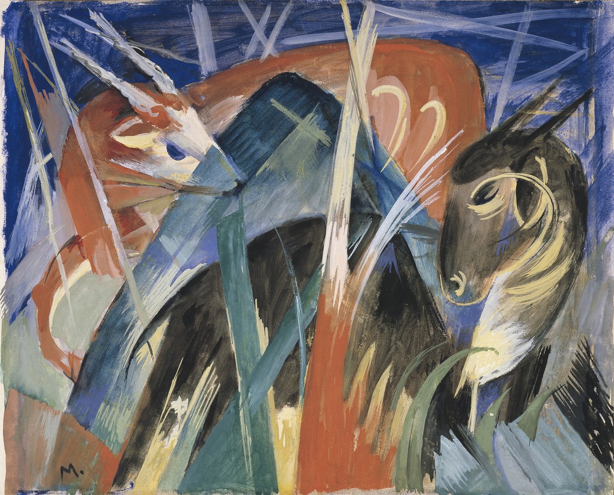 Bajkowe zwierzęta I Kompozycja ze zwierzętami I, 1913 autorstwa Franz Marc