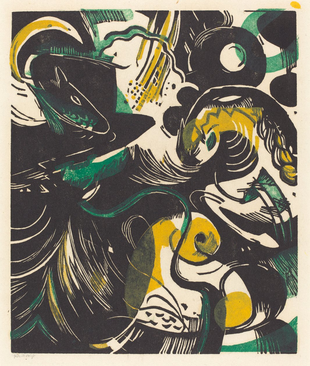 Genesis II (Schopfungsgeschichte II), 1914 (drzewo w kolorze żółtym, czarnym i zielonym) autorstwa Franz Marc