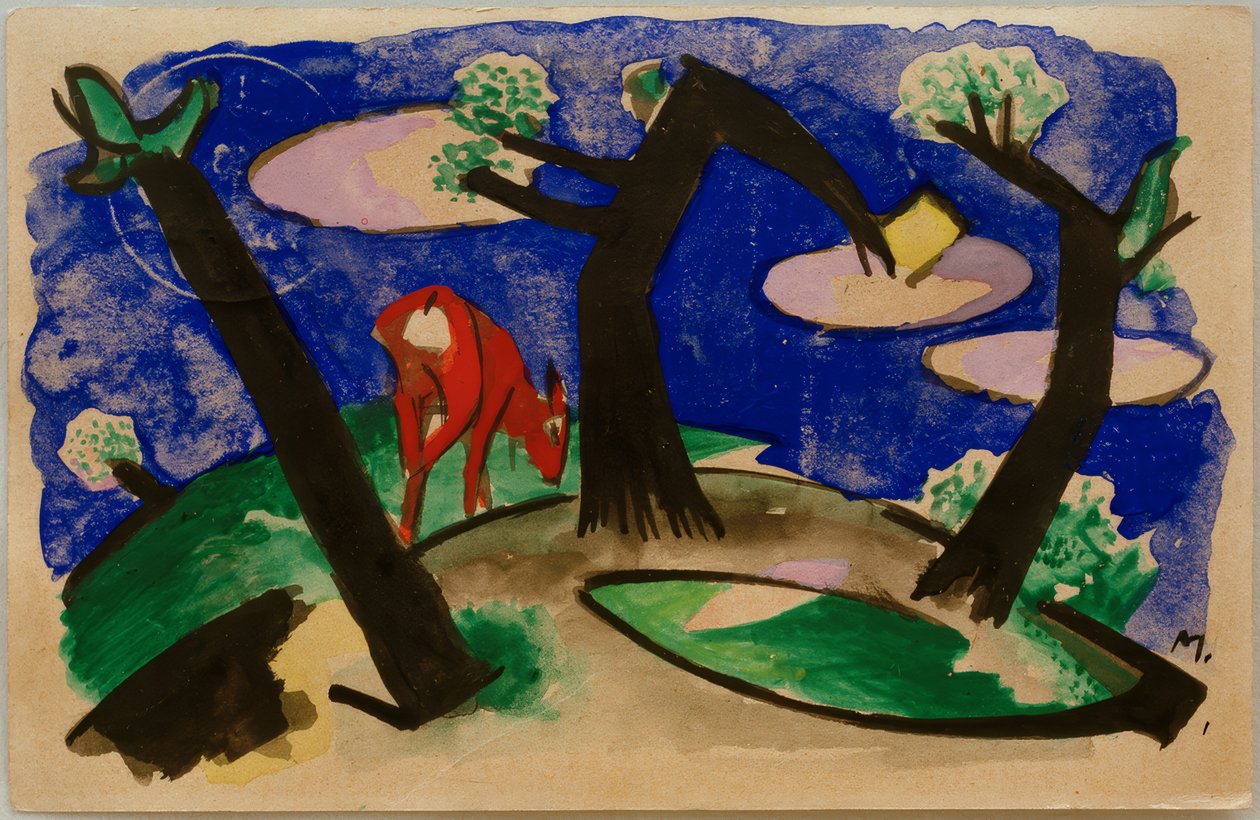 Krajobraz z czerwonym zwierzęciem autorstwa Franz Marc