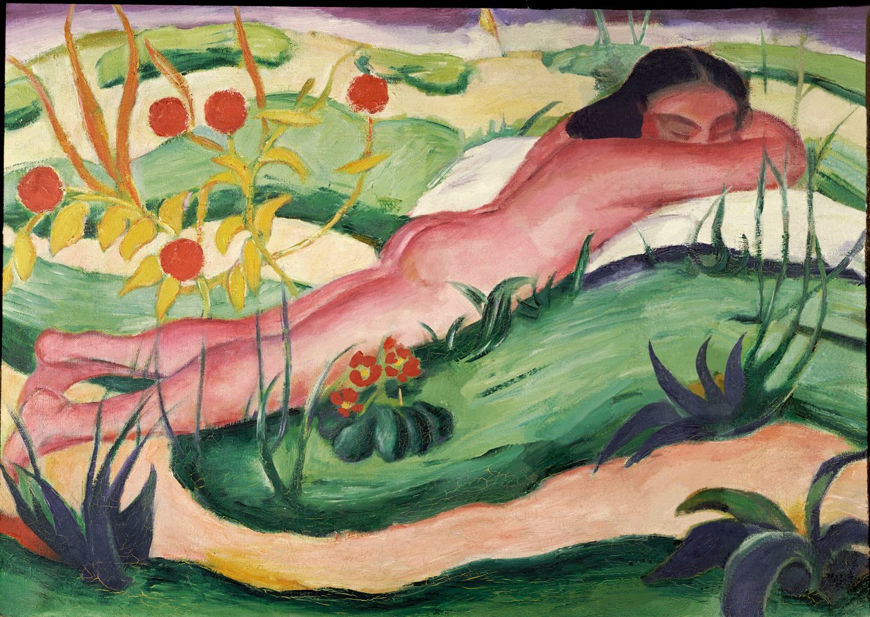 Akt leżący w kwiatach, 1910 autorstwa Franz Marc