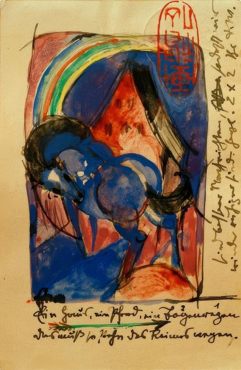 Koń i dom z tęczą autorstwa Franz Marc
