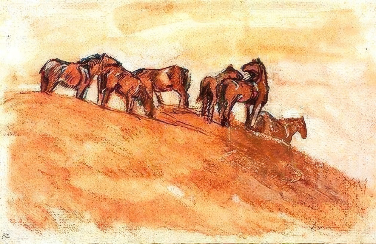 Konie stojące w powietrzu na wysokości gór autorstwa Franz Marc