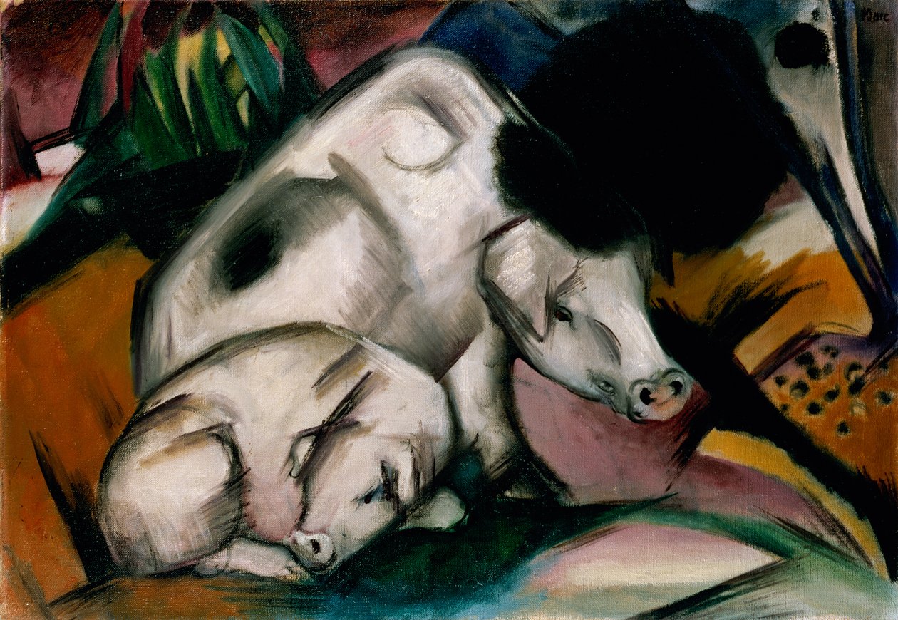 Świnie, ok. 1912 (olej na płótnie) autorstwa Franz Marc