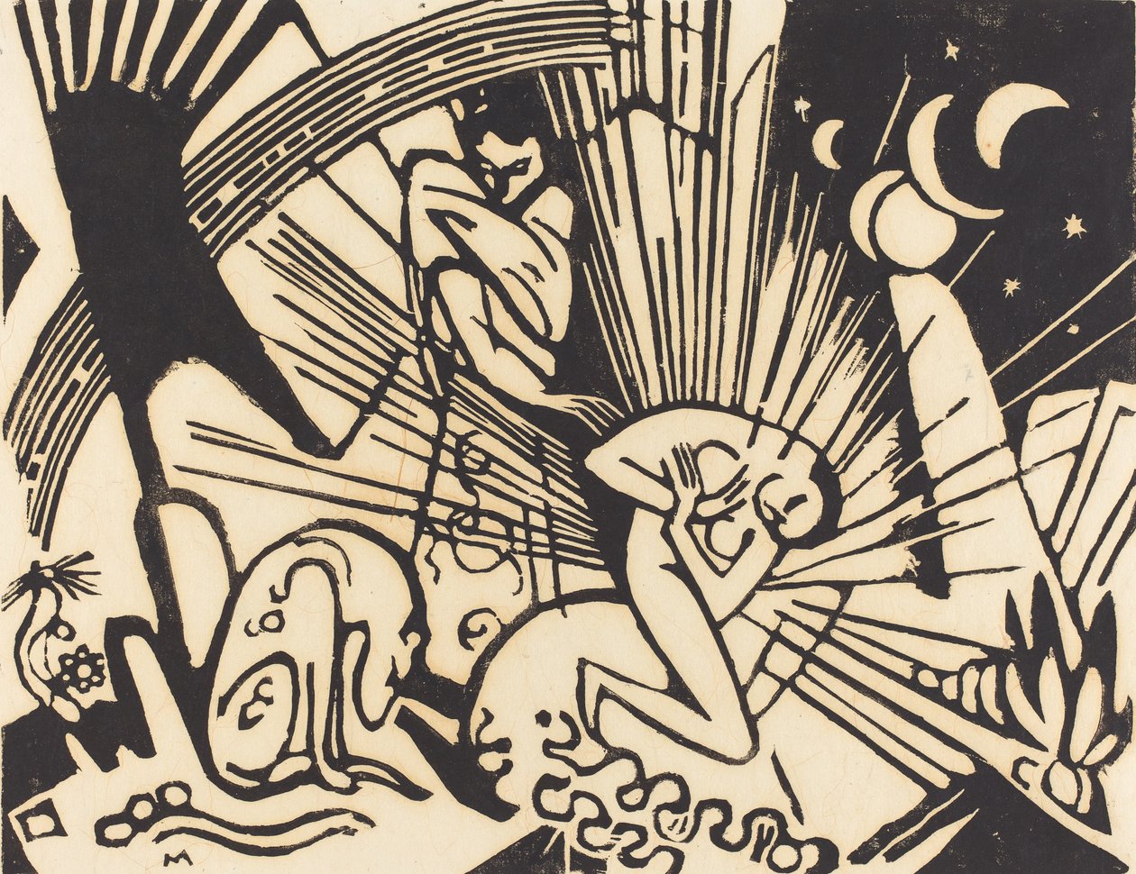 Pojednanie (Versoehnung), 1912 (czarny drzeworyt na japońskim papierze) autorstwa Franz Marc