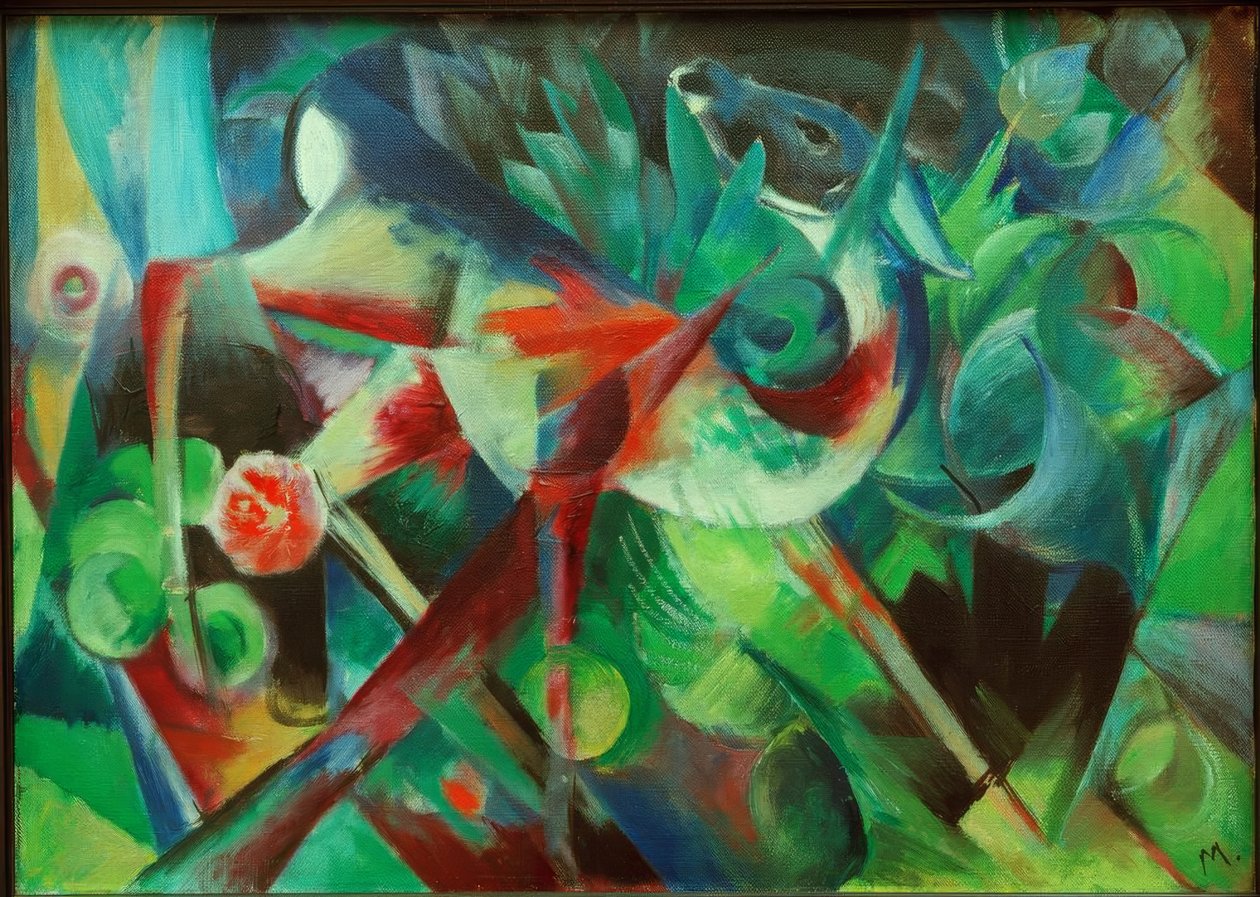 Jeleń w ogrodzie kwiatowym autorstwa Franz Marc