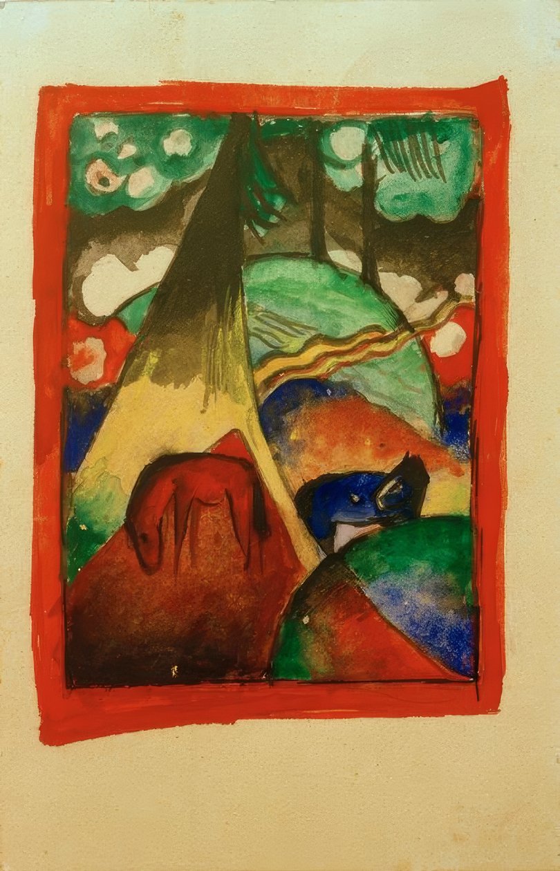 Czerwony i niebieski koń w krajobrazie autorstwa Franz Marc
