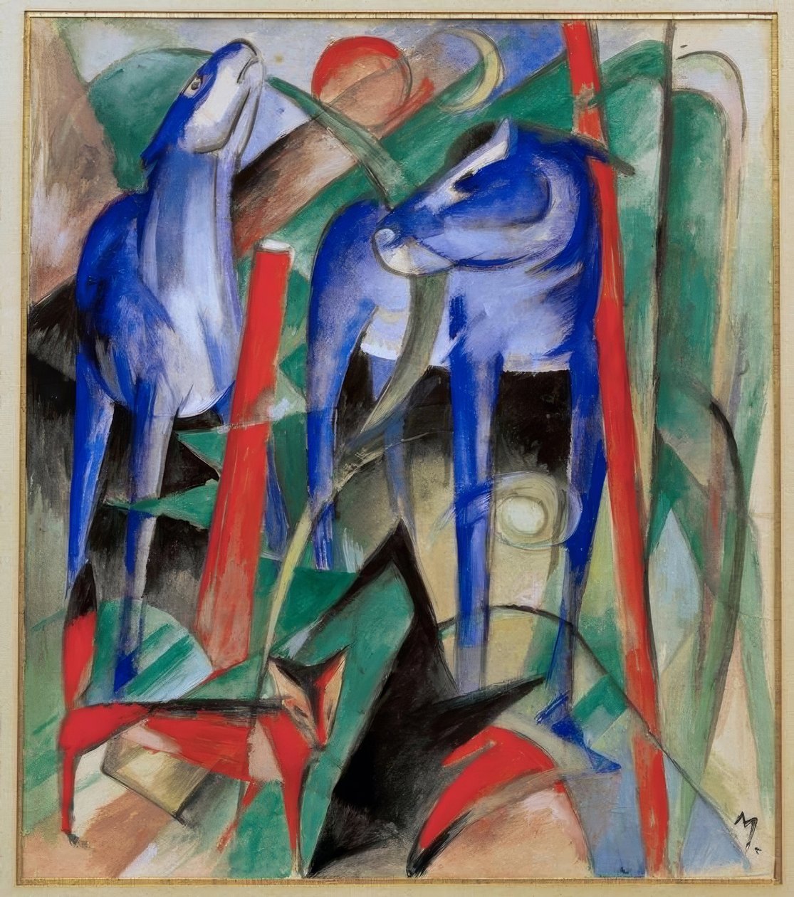 Stworzenie koni (trzy mityczne zwierzęta) autorstwa Franz Marc
