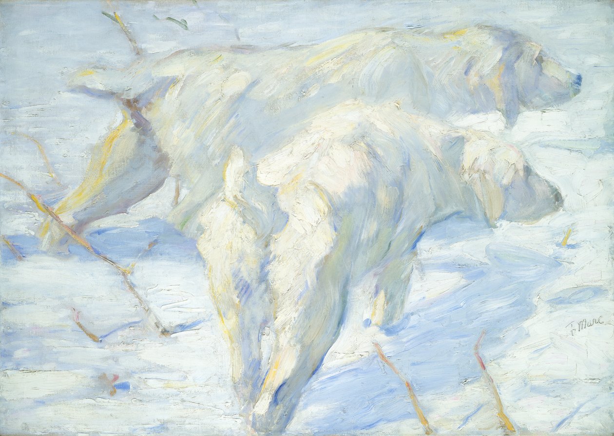 Psy syberyjskie w śniegu autorstwa Franz Marc