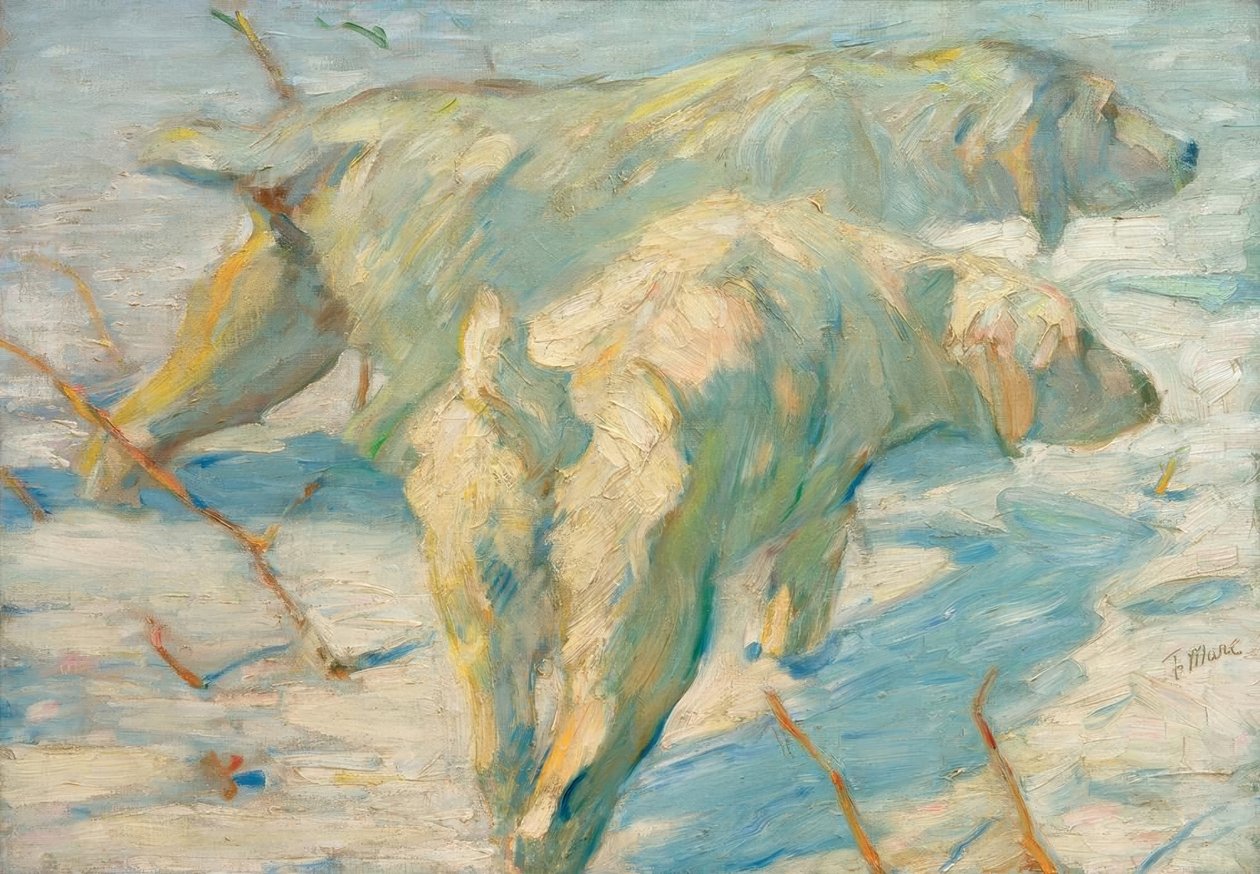 Owczarki syberyjskie (Psy syberyjskie w śniegu) autorstwa Franz Marc