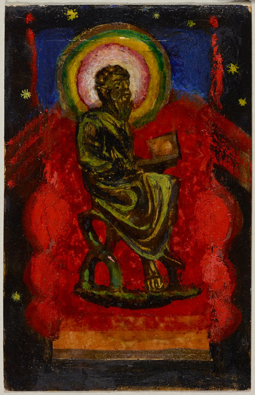 Sitzender Heiliger (Byzantinischer Heiliger), Postkarte aus Sindelsdorf an Wassily Kandinsky in München autorstwa Franz Marc