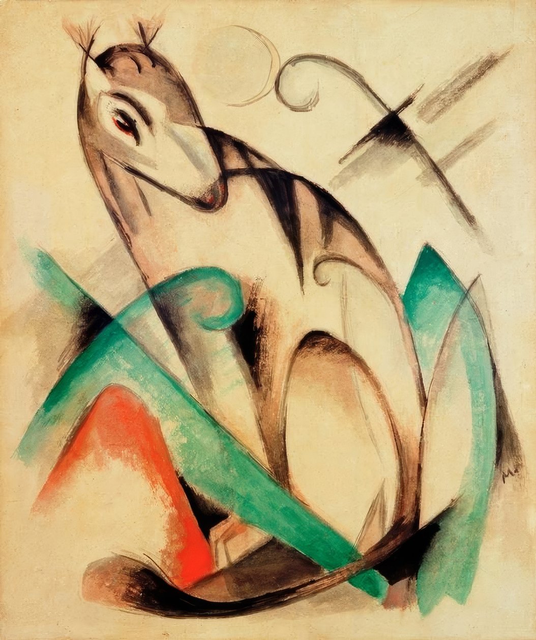 Siedząca mityczna bestia autorstwa Franz Marc