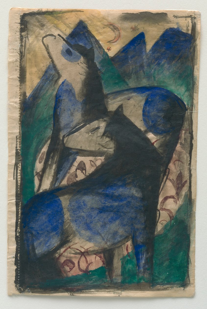 Dwa niebieskie konie. autorstwa Franz Marc