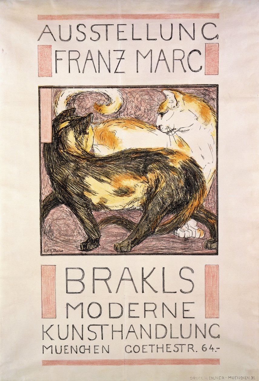 Dwa koty, 1909-10 autorstwa Franz Marc