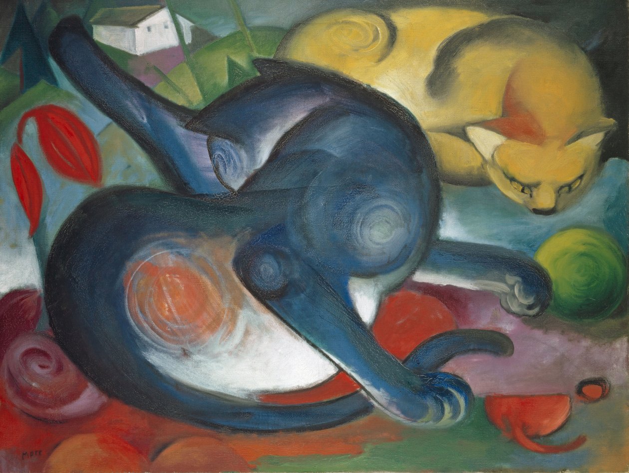 Dwa koty, niebieski i żółty, 1912. autorstwa Franz Marc