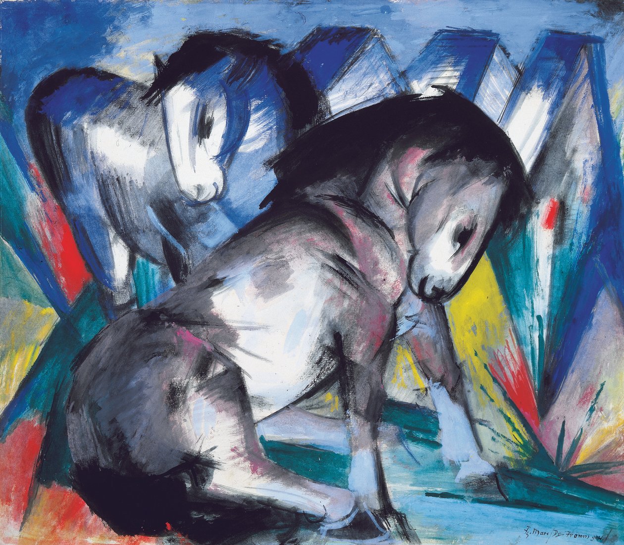 Dwa konie, 1913 autorstwa Franz Marc