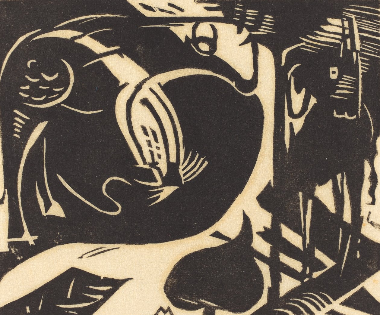 Dwa mityczne zwierzęta (Zwei Fabeltiere), 1914 (drzeworyt w czerni na papierze japońskim) autorstwa Franz Marc
