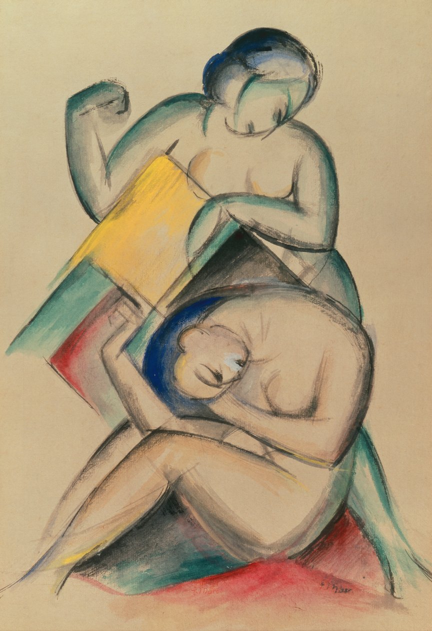 Dwie nagie kobiety, ok. 1910-15 (gwasz i akwarela na papierze) autorstwa Franz Marc