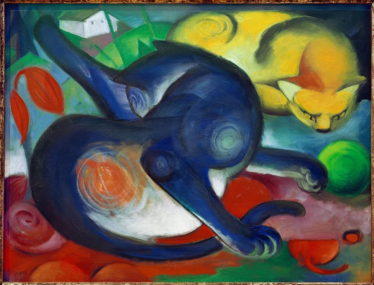 Dwa koty, niebieski i żółty autorstwa Franz Marc