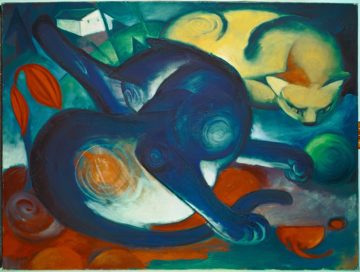 Dwa koty, niebieski i żółty autorstwa Franz Marc